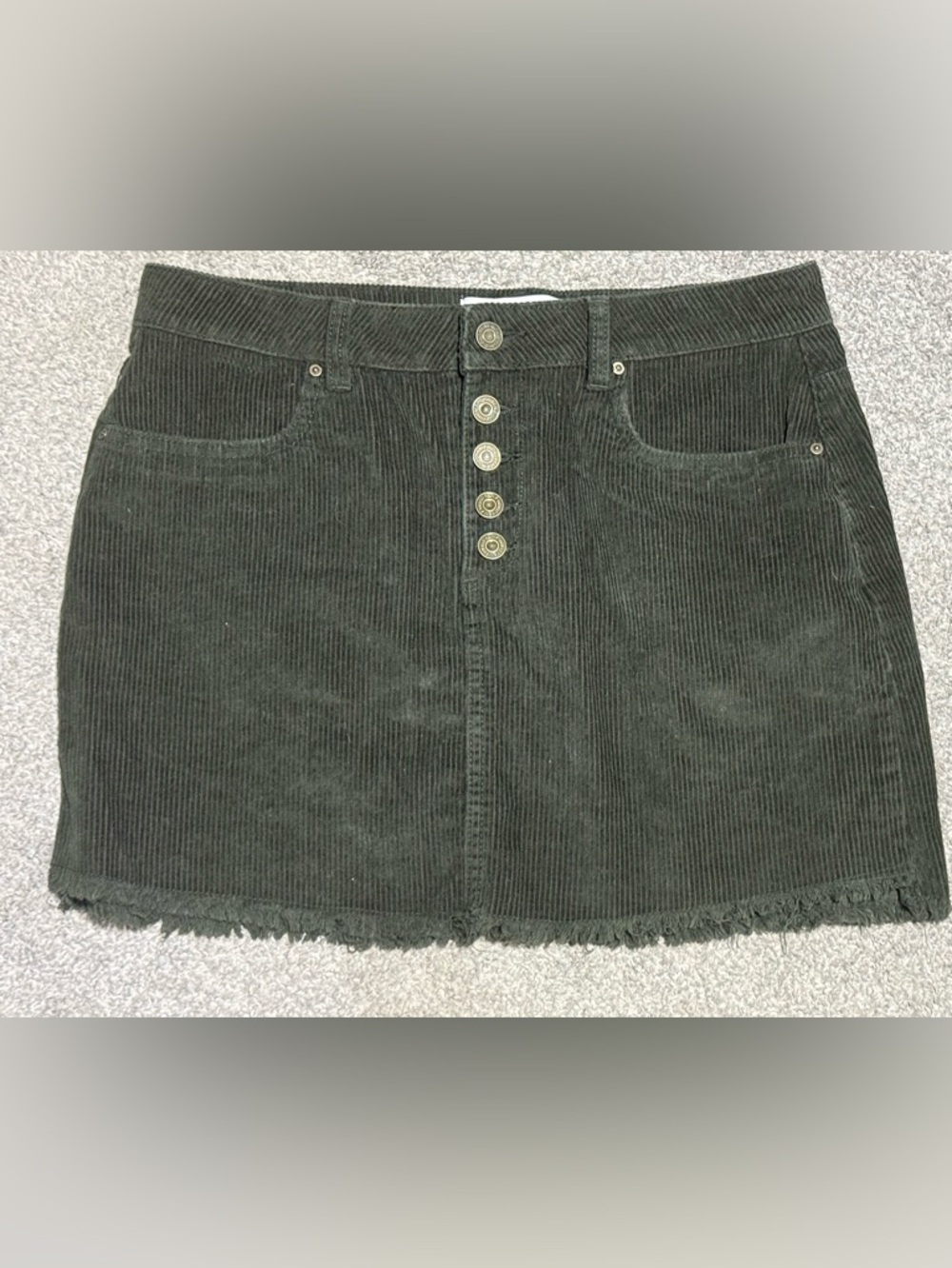 Indigo Rein Dark Green Corduroy Button-Front Mini Skirt